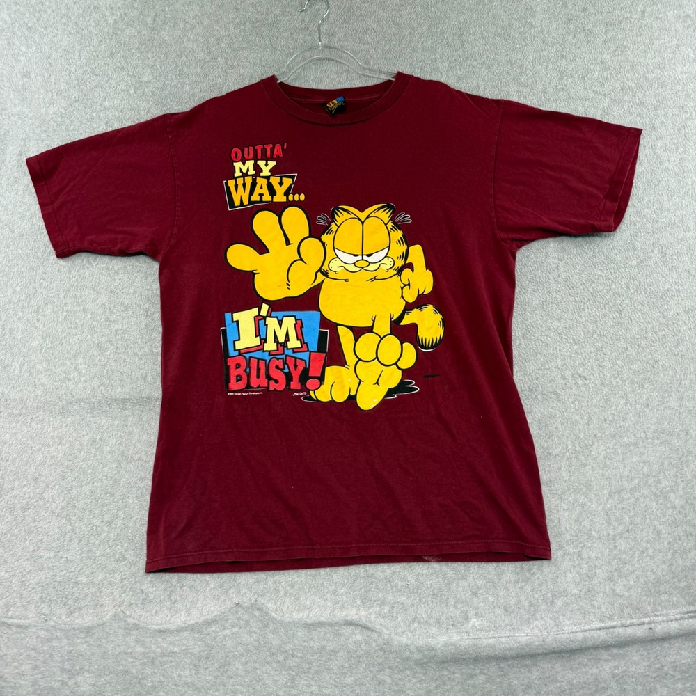 Sun Sportswear Garfield T Shirt Mens Large Maroon Vintage 90s Single Stitch USA